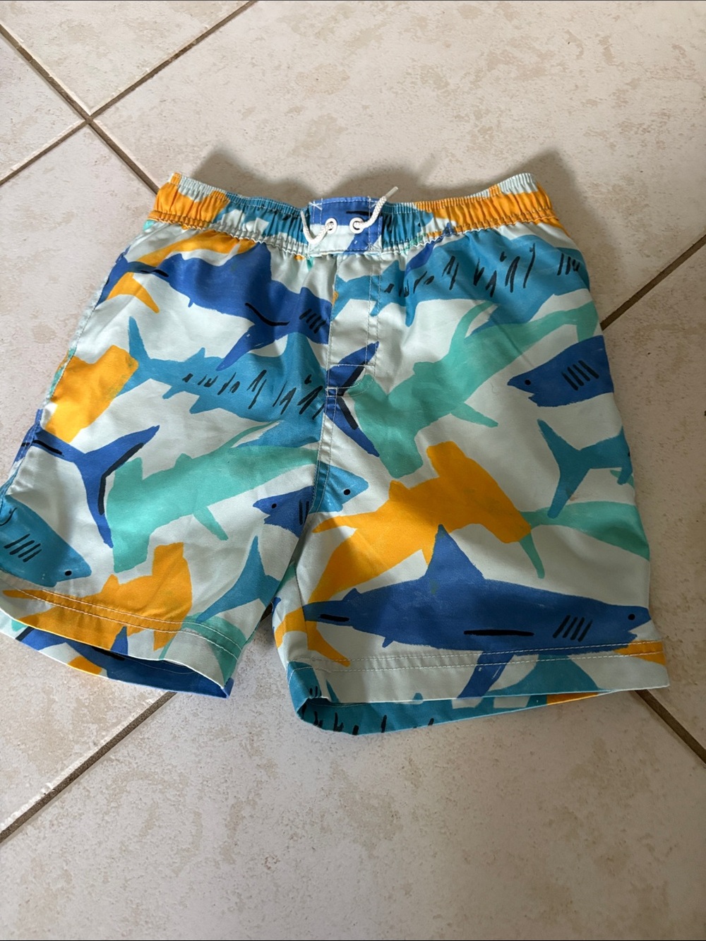 Tea Collection Shark Swim Trunks - Teal, Blue & Yellow